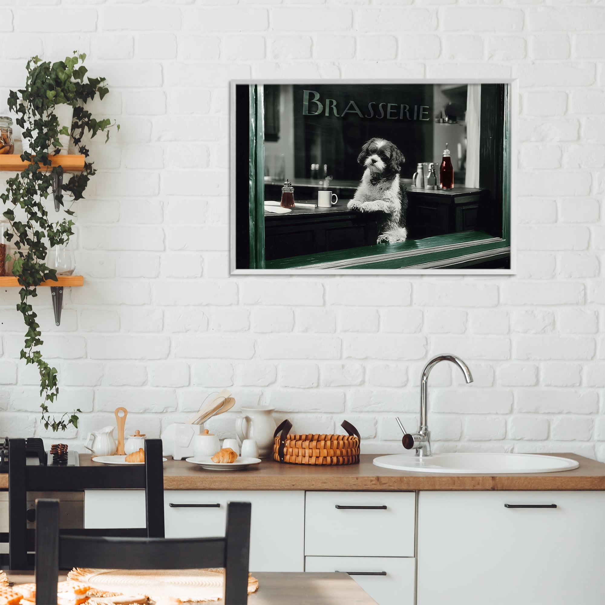 Stupell Industries Brasserie Vintage Dog in Window White Framed Giclee Art, design by Annabelle Hall