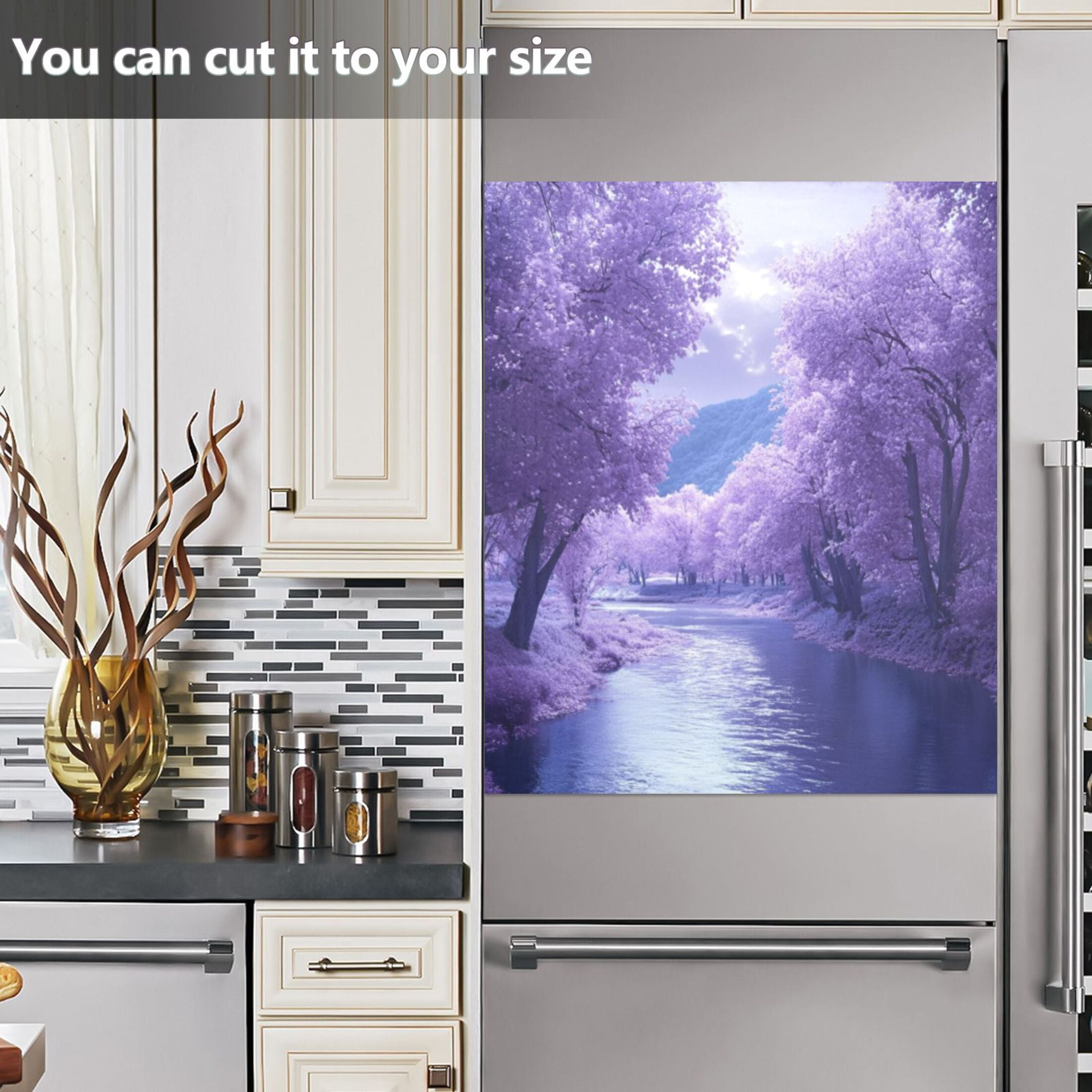 Dishwasher Magnetic Sticker 23x26 Inch Refrigerator Magnetic Sticker Washing Machine Magnetic Sticker Kitchen Panel Magnetic Sticker Home Decor Purple River Picture