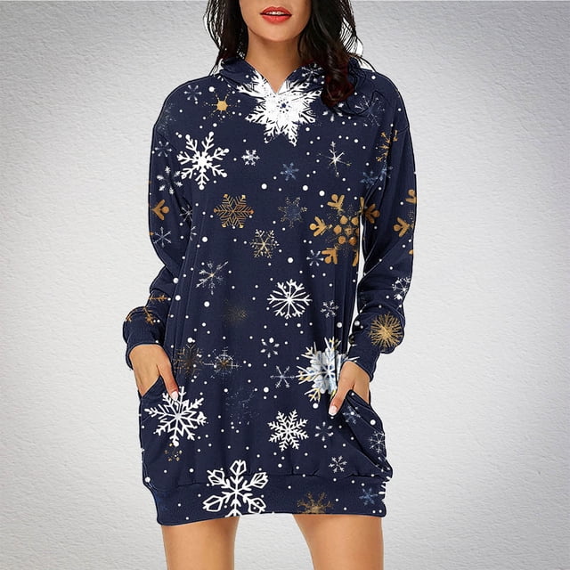 TIMIFIS Robe de Noël Moche pour Femmes, Manches Longues, Imprimé Bonhomme de Neige, Robe Chemise Décontractée Moulante avec Poche