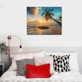 thumbnail image 5 of Orinice  Wall Art Canvas Painting Sunset on a Tropical Beach with Palm  Blue Sky Ocean Seaview Picture Poster Print Framed and Stretched Ready to Hang for Living Room Bedroom Office 20x16in, 5 of 6