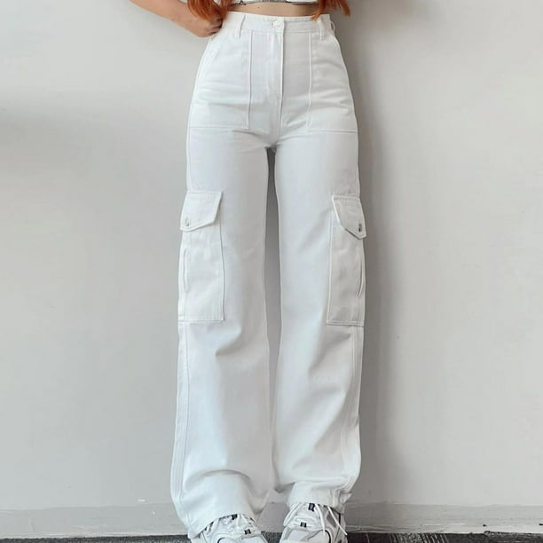 Cargo Jeans Color Blanco Mujer WILLBEST Pantalones Casuales Para