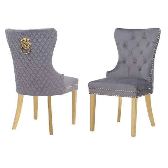 Maklaine Velvet Dark Gray Dining Chair Rectangular Quilted 27.5"H Unassembled