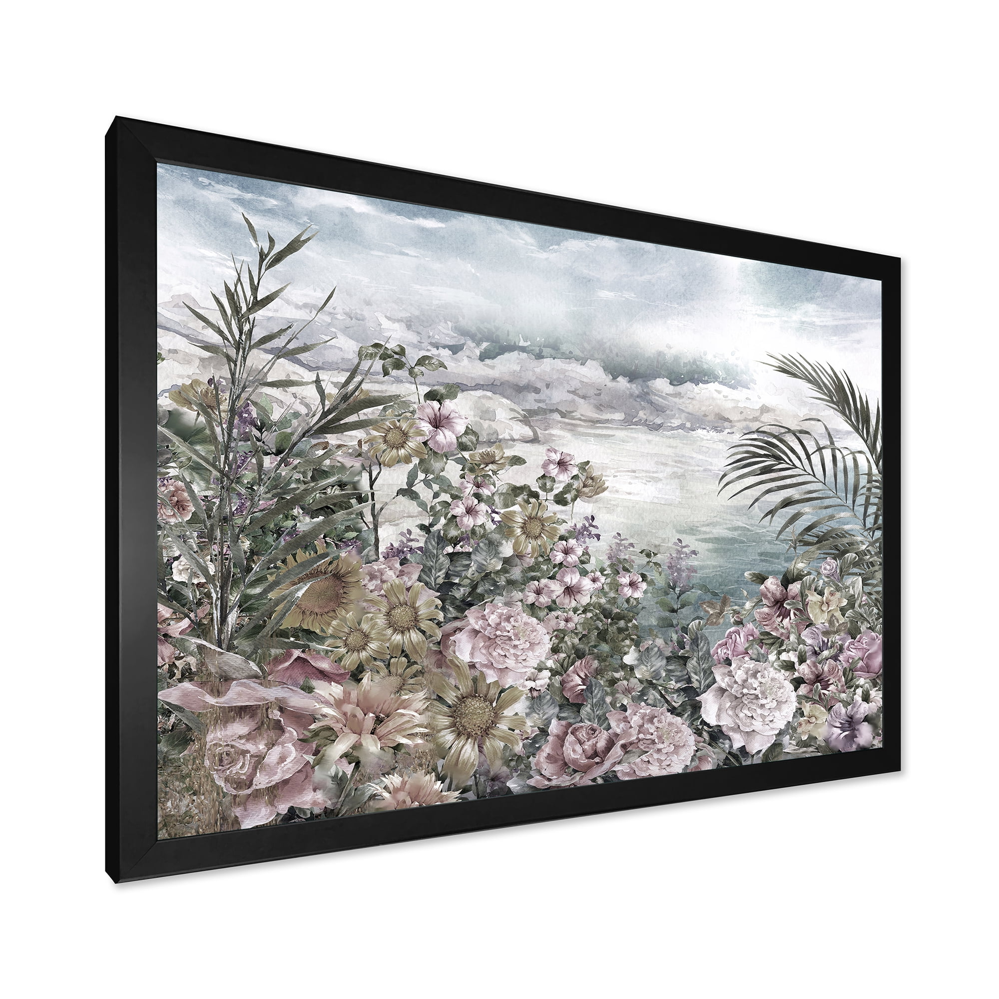 Designart 'Abstract Retro Flowers By The Sea Side' Vintage Framed Art Print