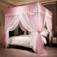 thumbnail image 2 of 4 Corners Post Ruffle Princess Bed Canopy Curtain-Double Layer Cozy Drape Netting 4 Opening Mosquito Net for Girls Adults Bedroom Decoration, 2 of 8