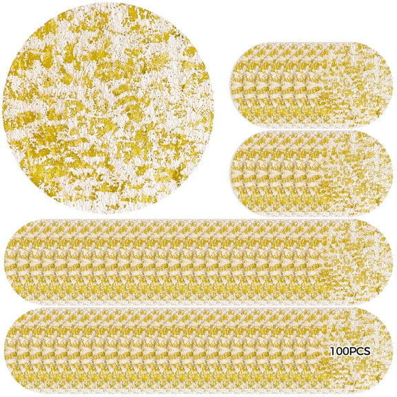 Gold Placemats Disposable, Round Gold Paper Placemats with Textured Finish, 100 Pcs, 13 in Diameter, Elegant Table Setting for Dining Events, Parties, and Celebrations
