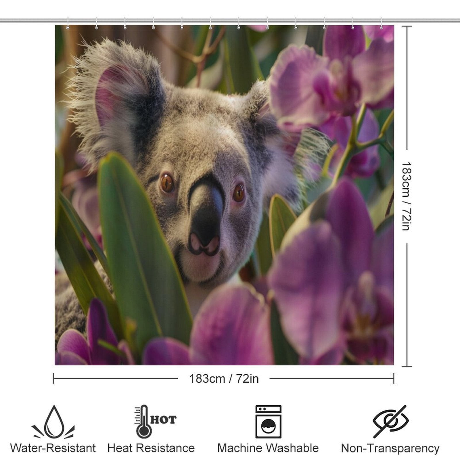Shower Curtain Sets with Rugs 4 Piece Koala with Purple Orchids with Rugs Toilet Lid Cover And Bath Mat Custom Koala Bear Bathroom Shower Curtains Sets for Bathtub Decor 72inch X 72inch