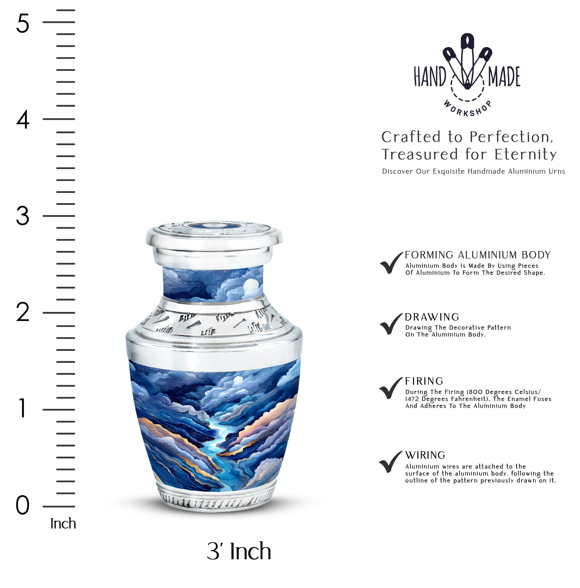 MUKTIVE River Keepake Funeral Cremation Urns for Adult Ashes Male & Female - Small 3 Inch Memorial Urns for Ashes Dad & Mom - Decorative Urn for Adult Human - Mini Funeral Gift