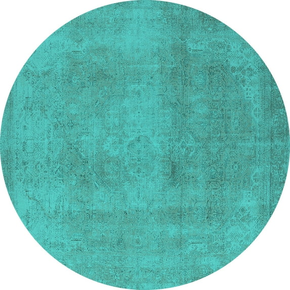 Ahgly Company Machine Washable Indoor Round Oriental Turquoise Blue Industrial Area Rugs, 5' Round