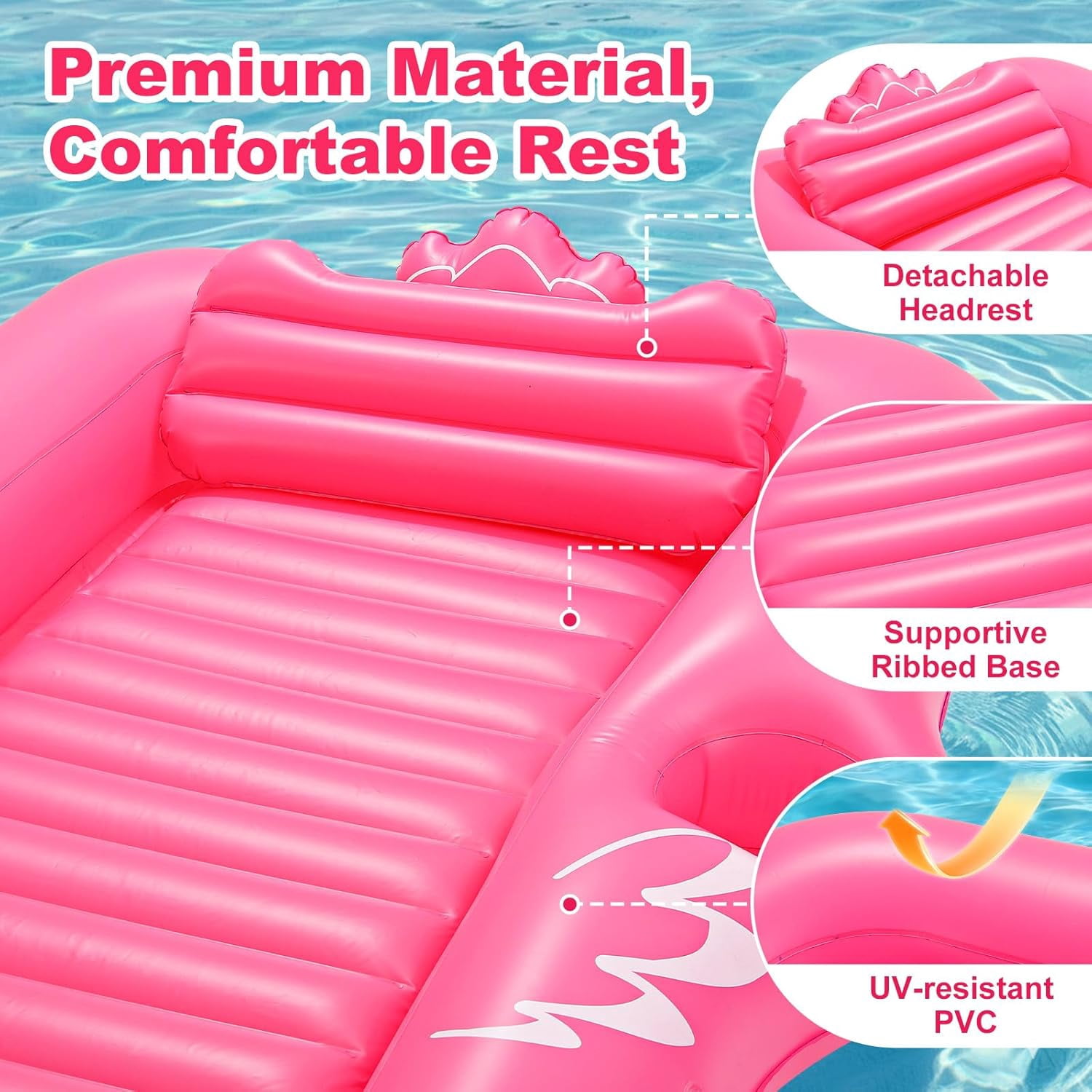 HeySplash Inflatable Tanning Pool, Flamingo Tanning Pool Lounger with Cup Holder, Floaties for Adults, Inflatable Pools Floats with Dual Handles Detachable Pillow for Beach Summer