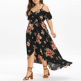 thumbnail image 5 of Sundresses for Women Casual Summer - Women Plus Size Maxi Long Dresses High Waist Boho Floral Cold Shoulder Split Maxi Dress Summer Beach Party Long Dress, 5 of 8