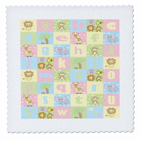 3dRose, Baby Jungle Animals Alphabet Print, 10x10 inch quilt square