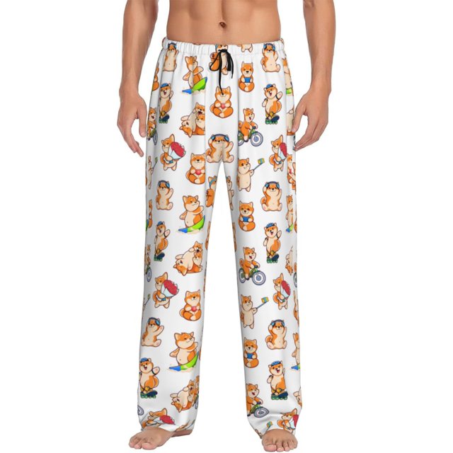 Fotbe Kawaii Shiba Dog Pantalones de Pijama para Hombre, Pantalones de Dormir, Pantalones de Casa con Cintura Ajustable y Bolsillos-X-Large
