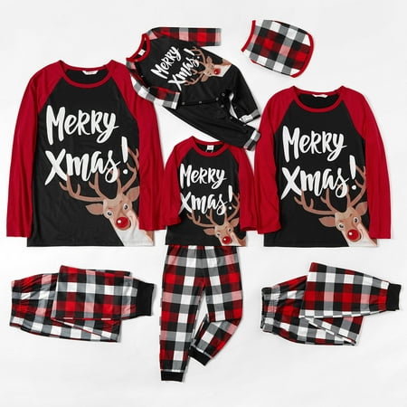 PatPat Mosaic Family Matching Reindeer Merry Christmas Pajamas Set ...