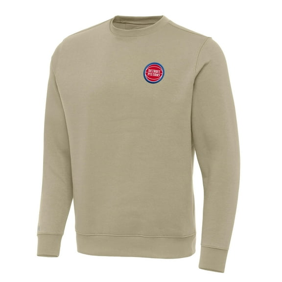 Men's Antigua Khaki Detroit Pistons Victory Crewneck Pullover Sweatshirt