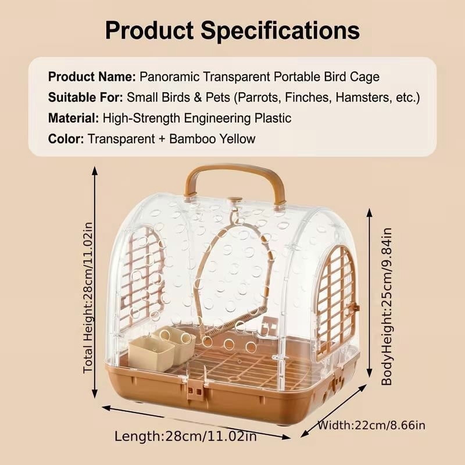 Panoramic Transparent Parrot Travel Cage for Cockatiels & Finches