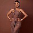 thumbnail image 3 of Women's One Shoulder Chest Wrapped Sleeveless Pleated Hollow-out Waist Long Dress, Hips Wrapped, Solid Color, Sexy, 3 of 20