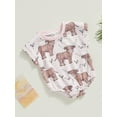thumbnail image 3 of Wassery Baby Girls Summer Casual Jumpsuit 3M 6M 12M 18M Infant Girls Pink Short Sleeve Cartoon Cattle Print Playsuit, 3 of 8