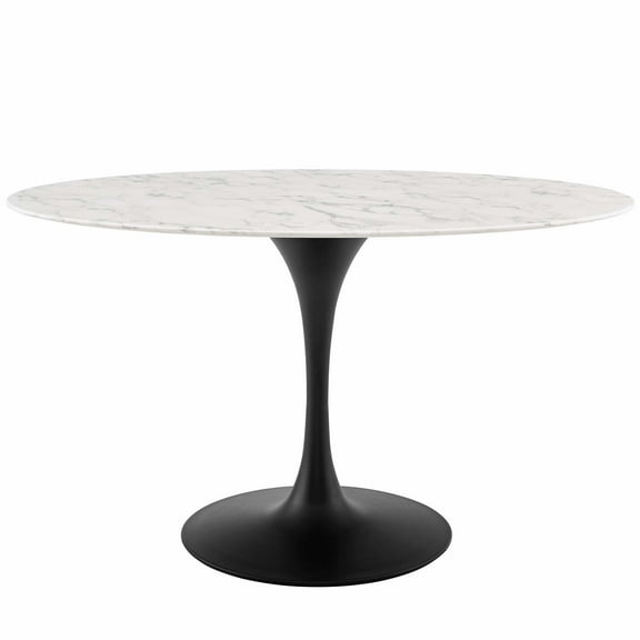 Contemporary Modern Urban Designer Kitchen Room Oval Dining Table, Artificial Marble Stone Metal, Black White