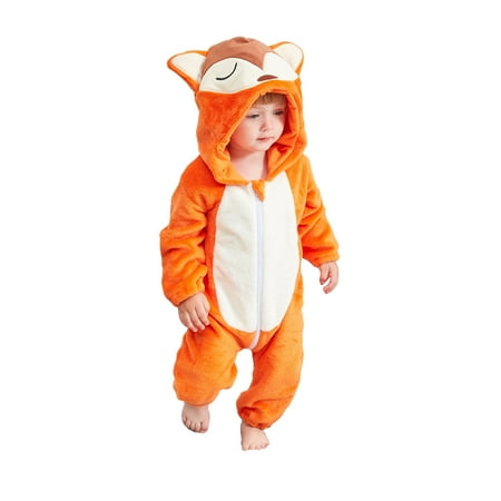 

EHTMSAK Newborn Infant Baby Toddler Long Sleeve Hooded Jumpsuit for Girl Boy Winter Warm Fleece Clothes Romper Orange 0-24M 90