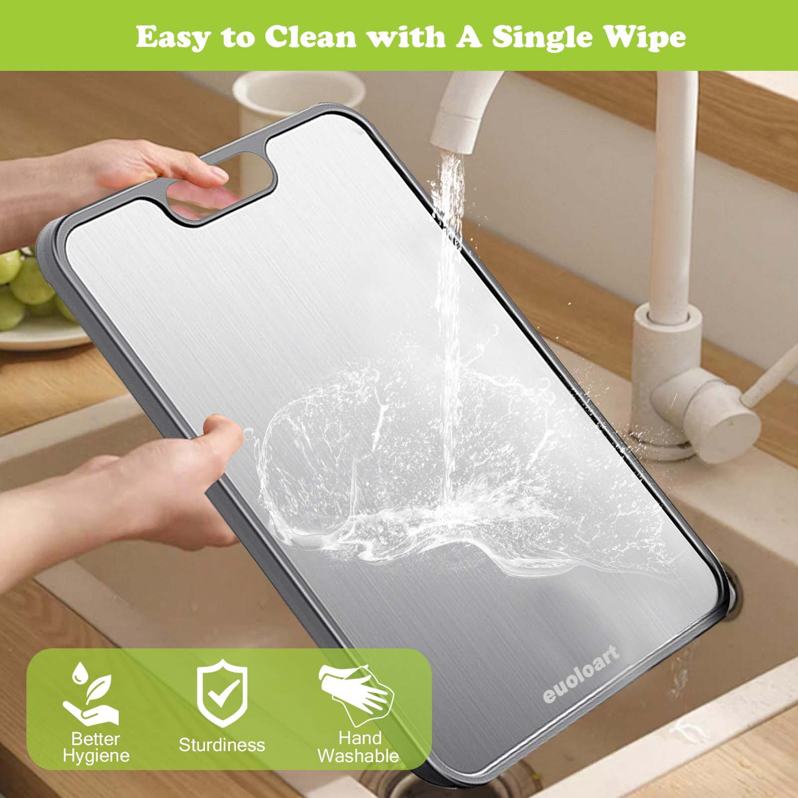 Titanium Cutting Boards for Kitchen, Non Toxic Ttivano Metal Cutting Board Double Sided Food Grade, Pure Titanium/PP, Easy to Clean Large Size 16”×11”