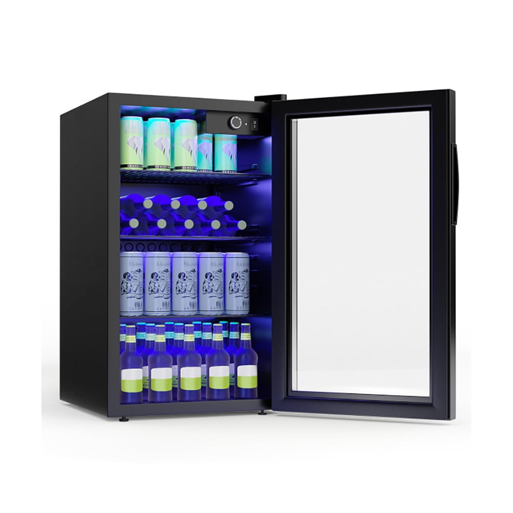 Spaco 120 Can Beverage Mini Refrigerator with Glass Door, Compact Refrigerator for Dorm, Office, Bedroom