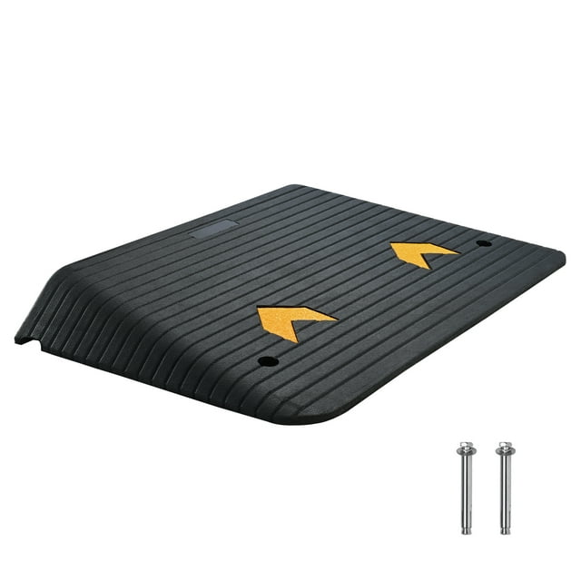 KFFKFF Enhanced Rubber Incline Ramp, 4" Height Doorway Ramp with Single Channel, Pure Rubber Vehicle Ramp with Anti-Slip Grainy Surface, 33069 lbs Weight Tolerance Sidewalk Ramp for Wheelchair