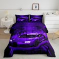 thumbnail image 2 of Homewish Child Racing Car Bedding Comforter Set, Black Purple Automobile Twin Comforter Sets, Cartoon Sports Theme Reversible Bedding Set, Lightweight Room Decor, 2pcs, 2 of 8