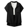 thumbnail image 6 of Women 2 Piece Outfits Long Sleeve Button Down Blouse And Shorts Shirts Sets Black L, 6 of 7