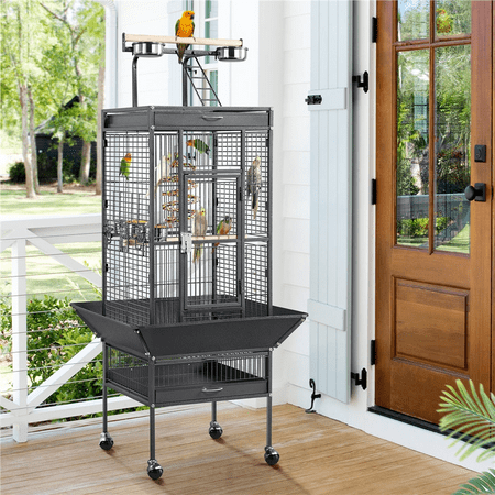 Yaheetech 61.5''H Rolling Play Top Metal Bird Cage,Hammered Black
