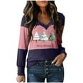 thumbnail image 2 of Abomasnow Plus Size Christmas Shirts for Women Merry Christmas Tree Print T-Shirt Long Sleeve Color Splicing Tops(S-5X), 2 of 3