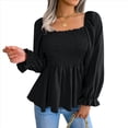 thumbnail image 1 of Blusa Tipo Babydoll de Larga con Cuello Cuadrado, Fruncido, Dobladillo con Volantes y Peplum Fruncido para Mujer. Negro M, 1 of 9