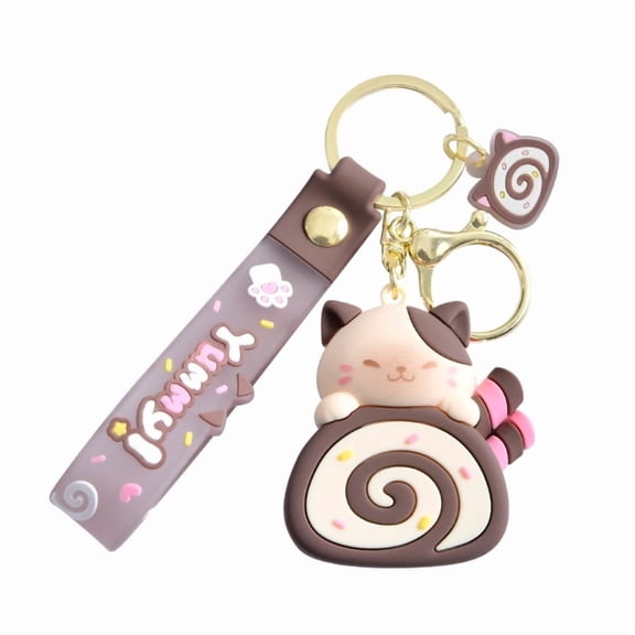 Cartoon Cat Cake Roll Keychain Jewelry Chic Cat Cake Roll Pendant Keyrings Phone Lanyard Key Chain Charm for Bag Purse