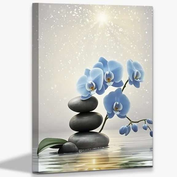 Floral Wall Art Canvas Prints Bathroom Blue Wall Decor,Zen Framed Flower Art Poster Modern Bedroom Spiritual Yoga Decorations,16x12 Inches