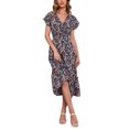 thumbnail image 4 of SAYOO - Vestido de gasa de manga corta para mujer, informal, con flores, cuello en V, cintura alta, línea A, de longitud media SAYOO Moda, 4 of 9
