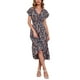 thumbnail image 4 of SAYOO - Vestido de gasa de manga corta para mujer, informal, con flores, cuello en V, cintura alta, línea A, de longitud media SAYOO Moda, 4 of 9