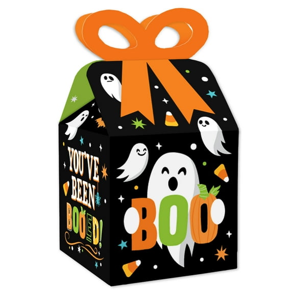 Big Dot of Happiness You've Been Booed - Square Favor Gift Boxes - Ghost Halloween Party Bow Boxes - Set of 12