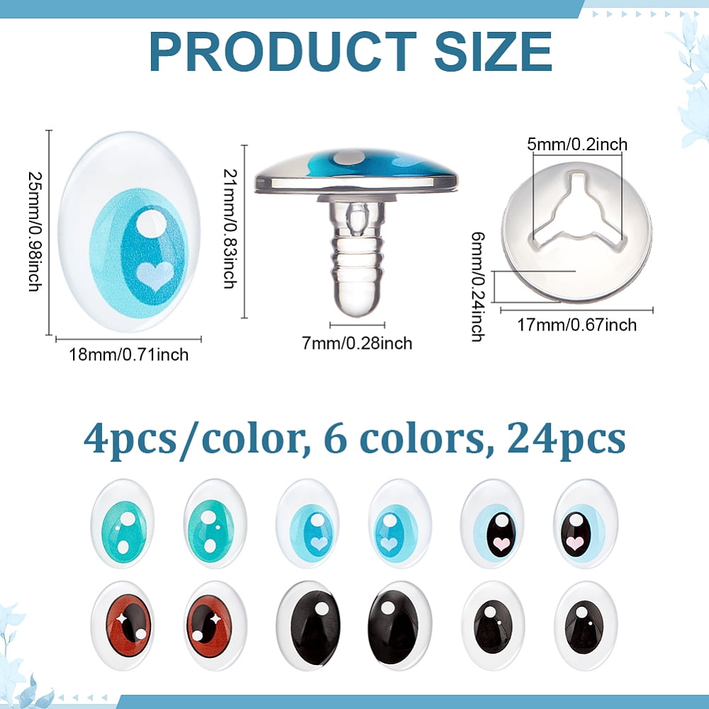 Glass Craft Eyes Safety Eyes with Spacer Oval Mixed Color 18x25x21mm 24pcs/set