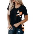thumbnail image 5 of Jophufed Fashion Women Short Sleeve O-Neck Printed Pachwork Pockets Tops Blouse Gifts, 5 of 5