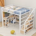 thumbnail image 3 of Euroco Metal Twin Bed, Loft Bed with Desk and Bookcase, Shelf and Storage Staircase, White, 3 of 12