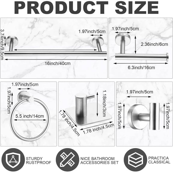 28 Pcs Bathroom Hardware Set Stainless Steel Bathroom Accessories Set, Including 16'' Bath Towel Bar, Towel Rings, Robe Hooks, Toilet Paper Holders, Wall Mounted (Silver)