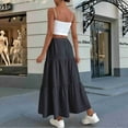 thumbnail image 6 of Women High Waisted Flowy Tiered Linen Skirt Casual Pleated A-Line Beach Long Skirts with Tie Black S, 6 of 7
