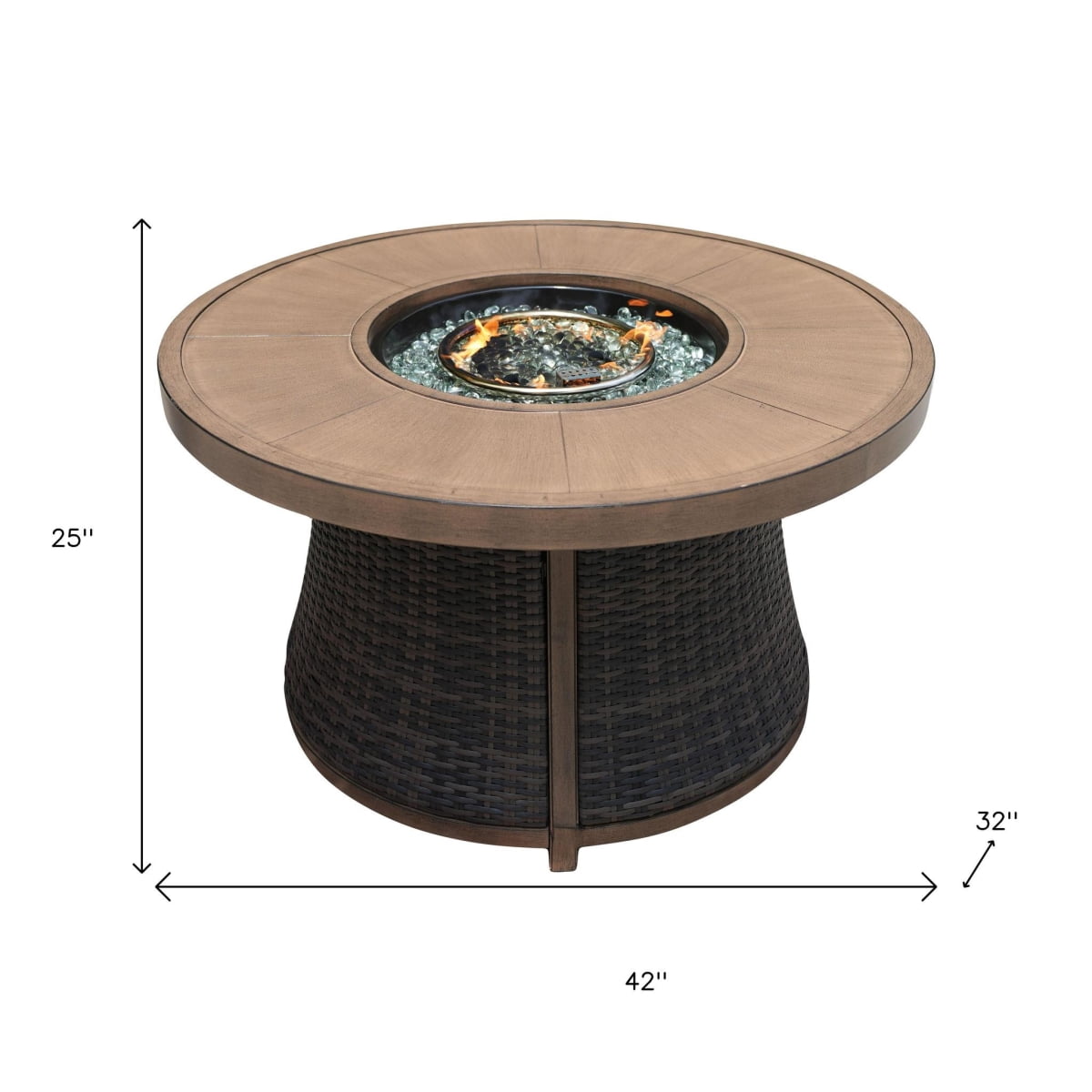 HomeRoots 535139 42 in. 50000 BTU Brown Aluminum Natural Gas Round Fire Pit Table with Cover
