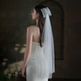 thumbnail image 4 of Nvzi Velo de novia con apliques de encaje y nudo de lazo, velo de novia largo hasta la cadera de 2 niveles, velo de tul suave para novias (blanco B), 4 of 5