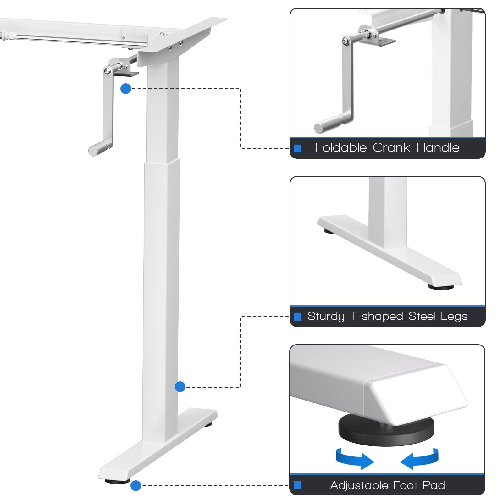 Giantex Crank Height Adjustable Standing Desk Frame, Manual Hand Crank Workstation Base, Ergonomic Sit to Stand Base w/ Foldable Crank Handle, Hook, Cable Management Rack, White