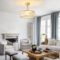 thumbnail image 4 of 18" Gold Fandelier Ceiling Fan with Light, Fabric Boho Chandelier Ceiling Fans with Remote Control, Mid-Century Modern Caged with 6 Speeds for Bedroom, Nursery, 4 of 9