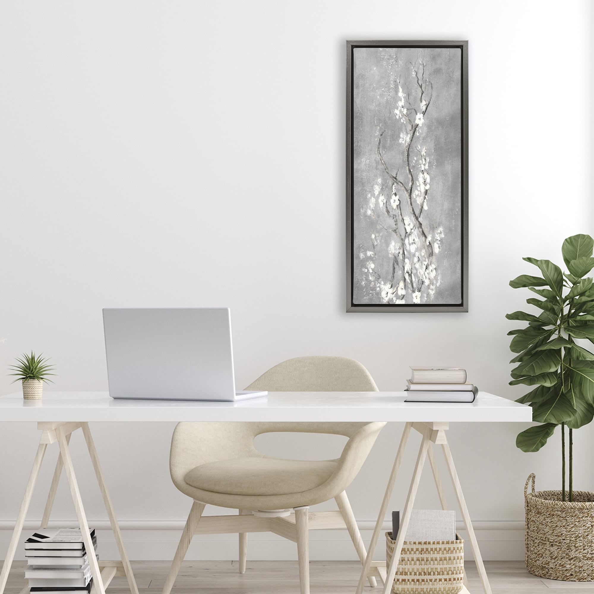 Stupell Industries White Cherry Blossoms Reaching Gray Framed Floater Canvas Wall Art, design by Patricia Pinto