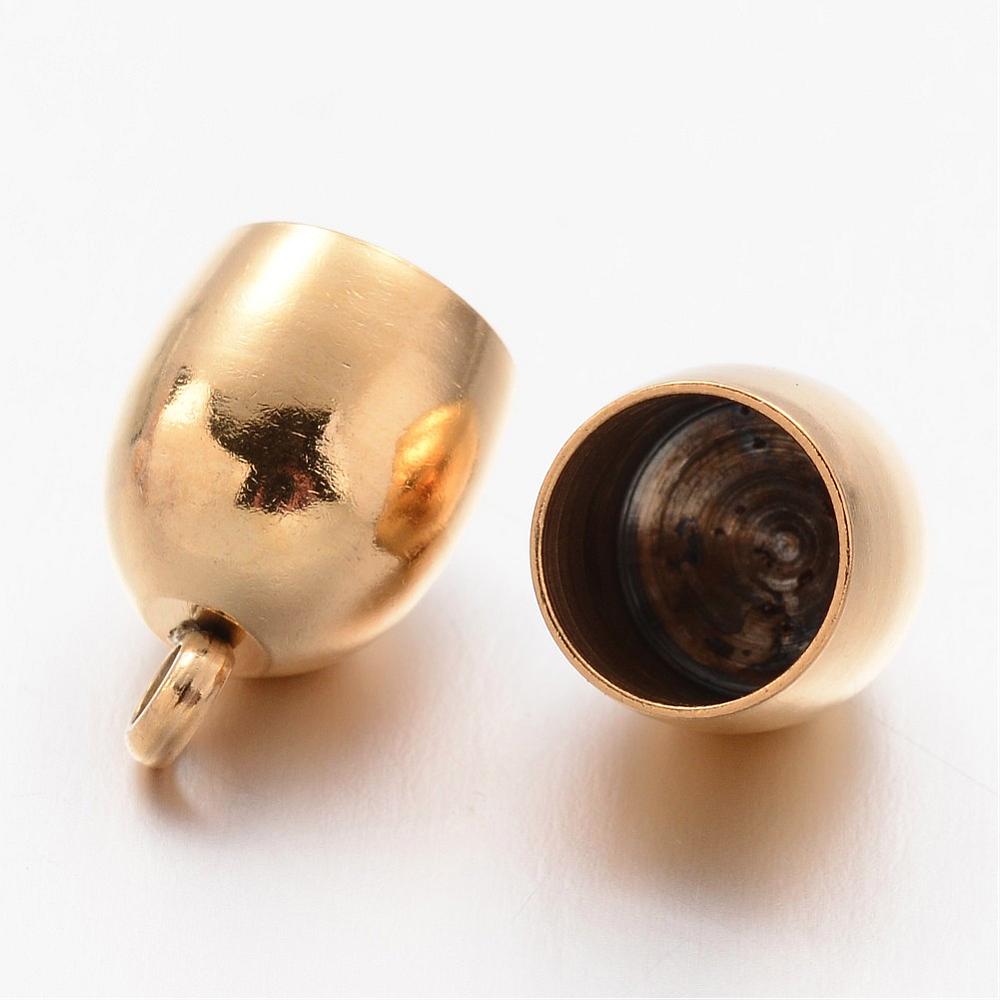 100pcs Ion Plating(IP) 304 Stainless Steel Cord Ends End Caps Oval Golden 14x10mm Hole: 2mm 8mm inner diameter