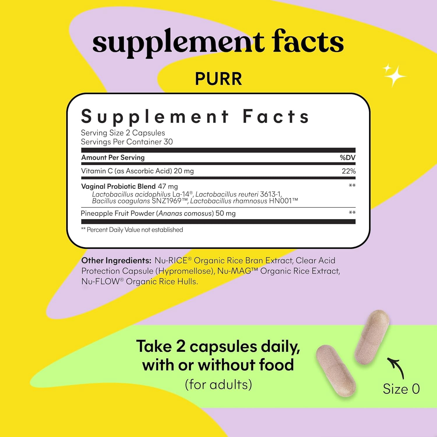 Lemme Purr Vaginal Probiotic Capsules for Women - Promotes pH Balance, Healthy Vaginal Odor & Urinary Tract Health w/Lactobacillus Blend, Clinically Tested Strains, Pineapple & Vitamin C, 60 Count