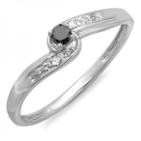 - 0.10 Carat (ctw) 14k White Gold Round Black & White Diamond Crossover Swirl Bridal Promise Ring 1/10 CT