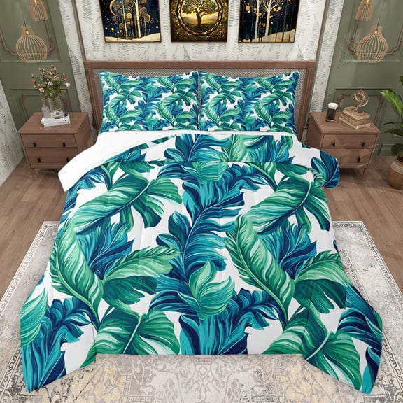 Homewish Tree Leaves Bedding Comforter Set 2pcs for Teenagers,Botanical Theme Twin Comforter Sets Microfiber,Tropical Plants Breathable Bedding Set,Ultra Soft Home Decor